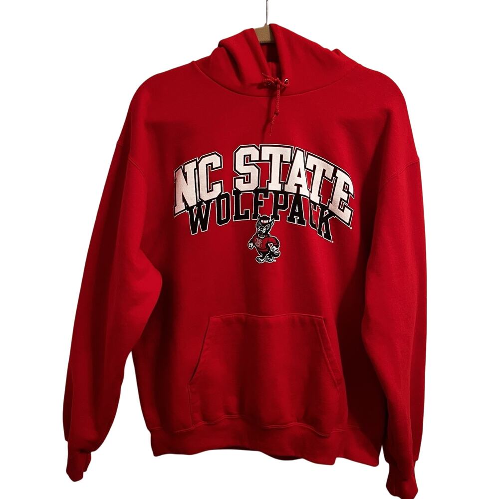 Champion Eco Fleece North Carolina NC State Wolfpack Red Hooded Sweatshirt L
